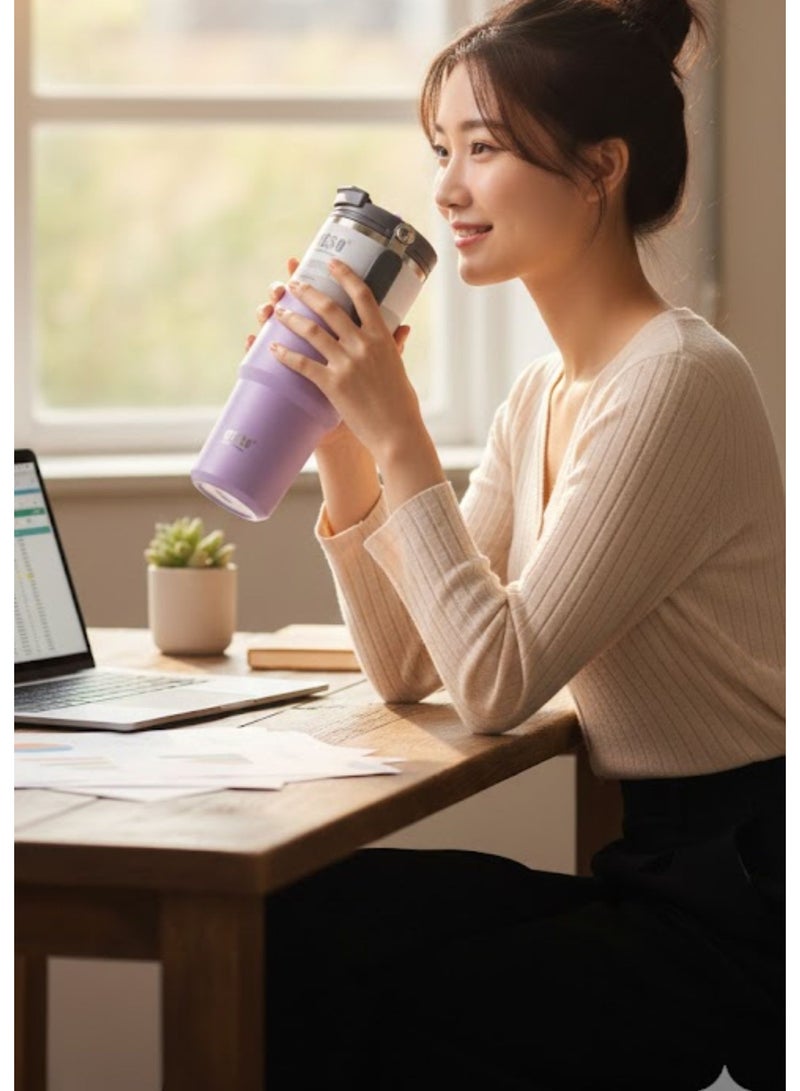 TYESO 1200ml Vacuum Insulated Tumbler 40oz Stainless Steel Travel Mug with Handle & Lid – Double Wall Thermal Water Bottle for Hot & Cold Drinks, Leakproof Large Capacity Cup – Purple - Image 3